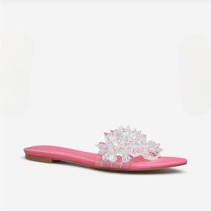 Sz 7 In The Spotlight Embellished Flat Pink Sandals NIB